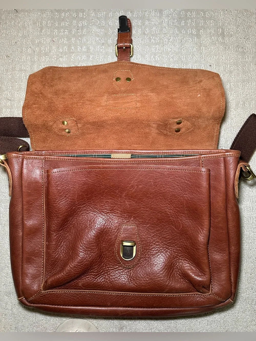 Duluth‎ Trading Co Full Grain Leather Briefcase Laptop Brown Saddle Messenger